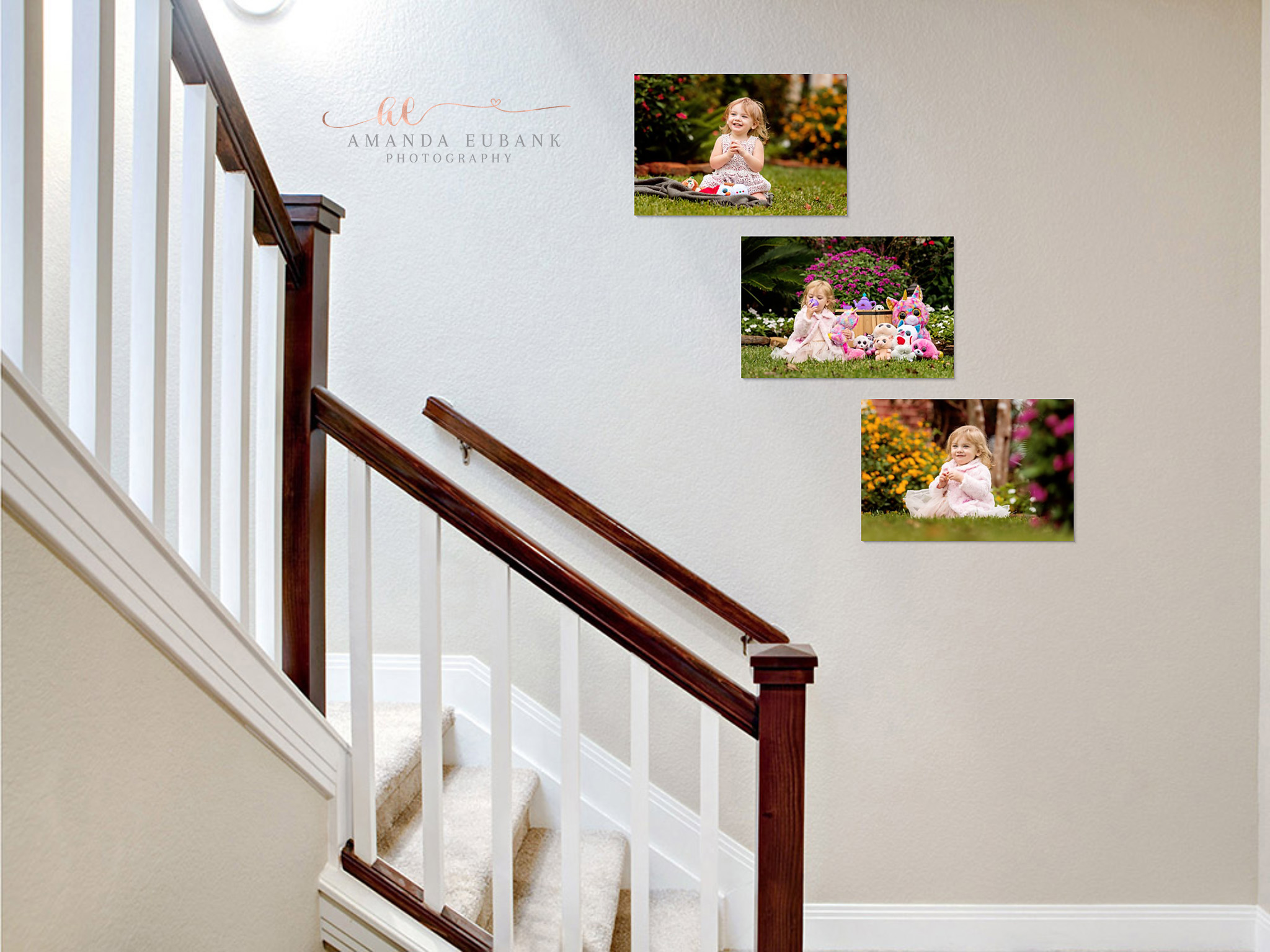 Watercolor Beach Florida Photographers | 30A Staircase Gallery Wall Photography Watercolor Beach Florida Photographers staircase gallery wall display of child portraits