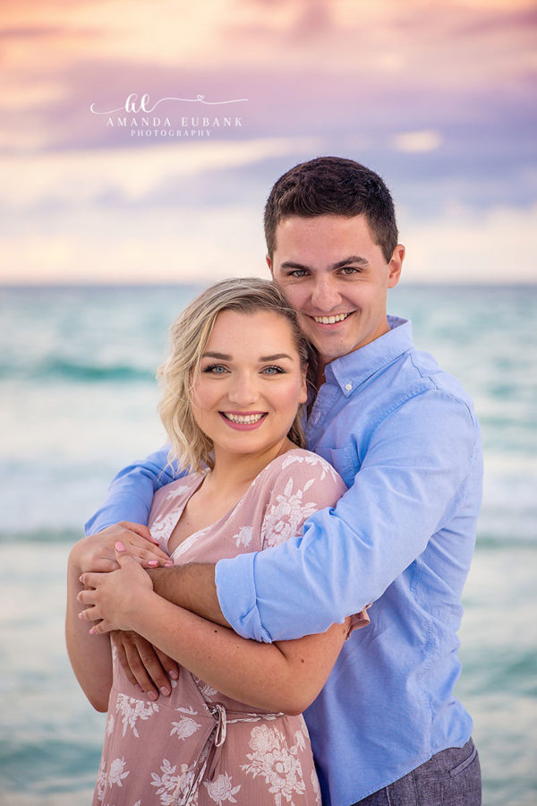 Santa Rosa Beach Couple Portraits – 30A Beach Photography Sandestin Florida engagement photographer captures couple embracing on the beach at sunset