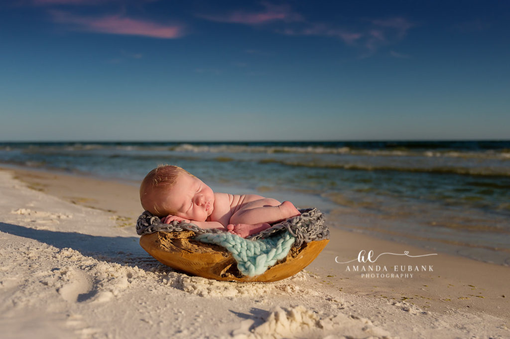 Sun-kissed tender portrait of newborn baby Cam at Santa Rosa Beach