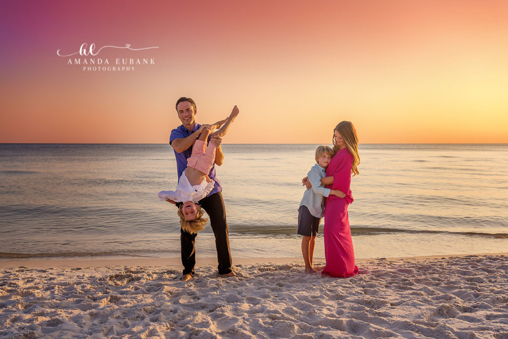 Quiet family pose at the tideline during the Mesner 30A sunset session.