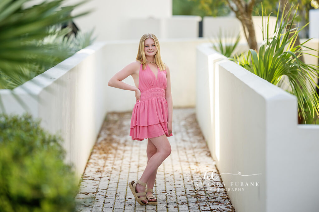 Claire styled at Rosemary Beach's ivy-covered stairs during her senior session.