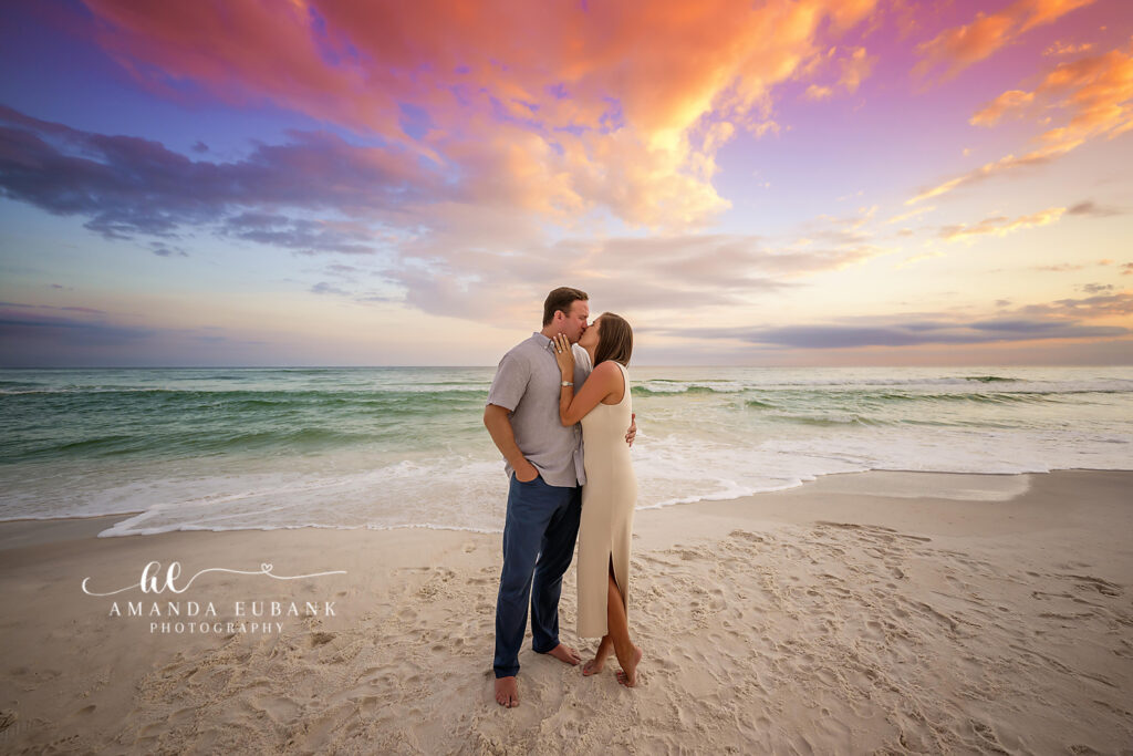 30A Sunset Surprise Proposal Engagement — walking along a soft Destin beach