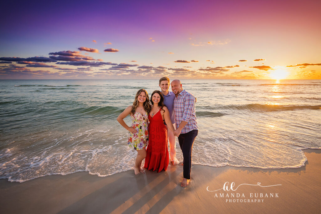 Soft sunlight glowing across the M family in an iconic Alys Beach courtyard, 30A Florida