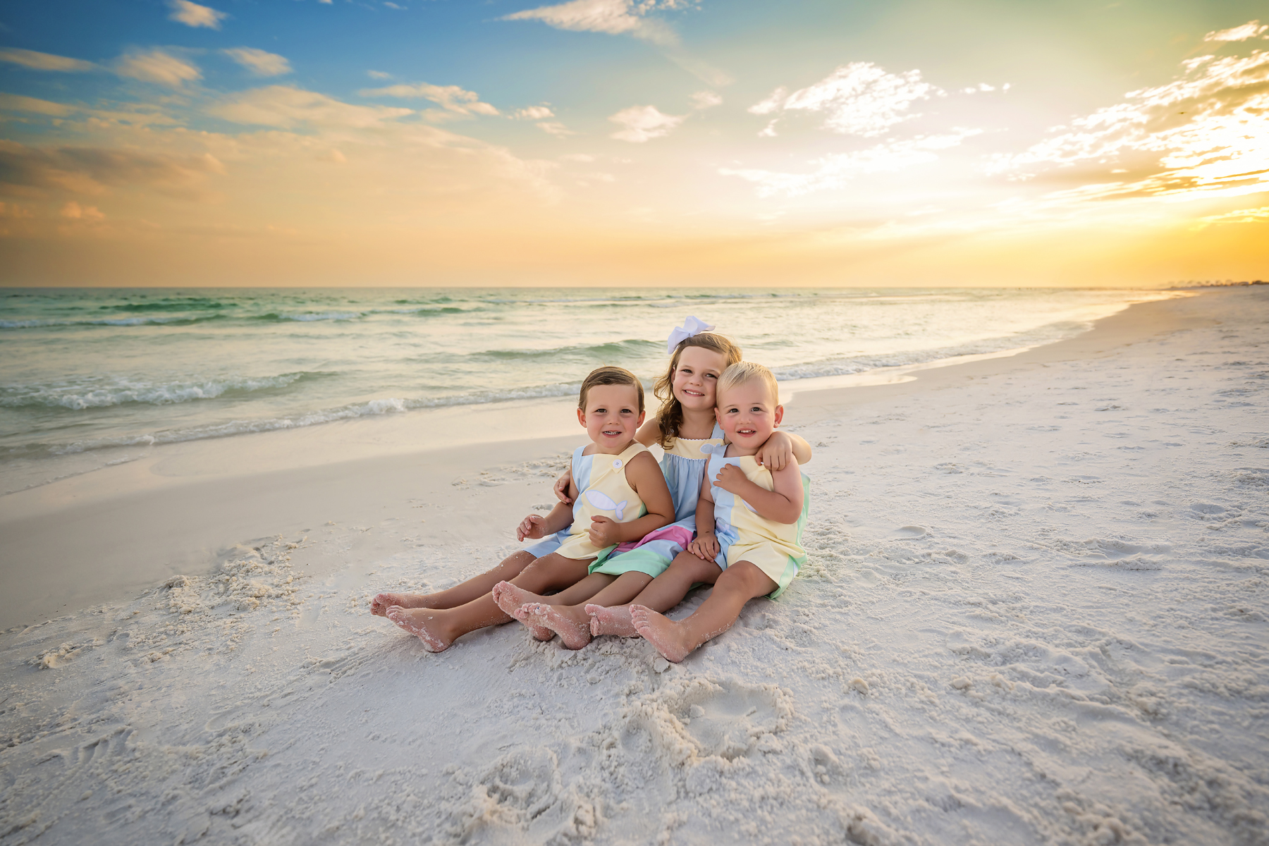Carter Siblings Destin Sunset Beach Portraits — three siblings at sunset at golden hour vol1