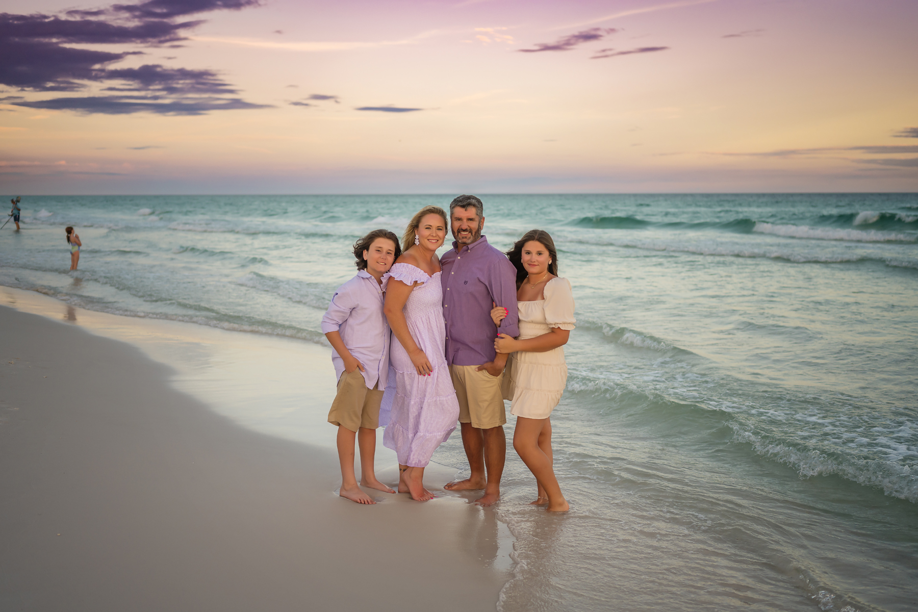 Gonzales Family Destin Beach Sunset Portraits — laughing along surf at sunset vol1