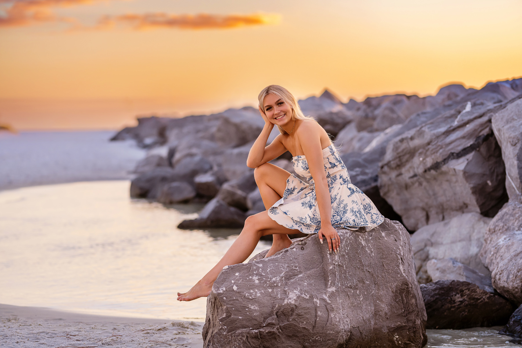 Senior Beach Portrait Pink Tulle Dress After Edit — tulle skirt skimming foam final edit vol1