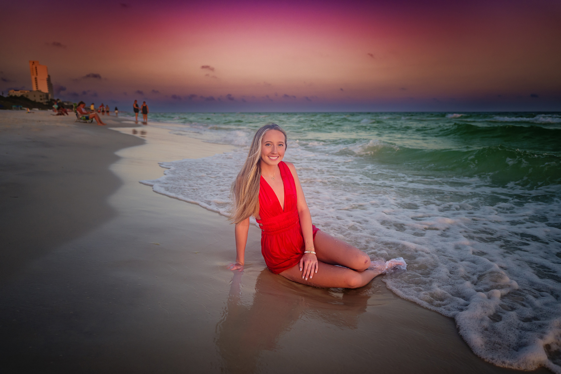 Senior Beach Portrait Pink Tulle Dress Before Edit — wading in tide pools raw before edit vol1