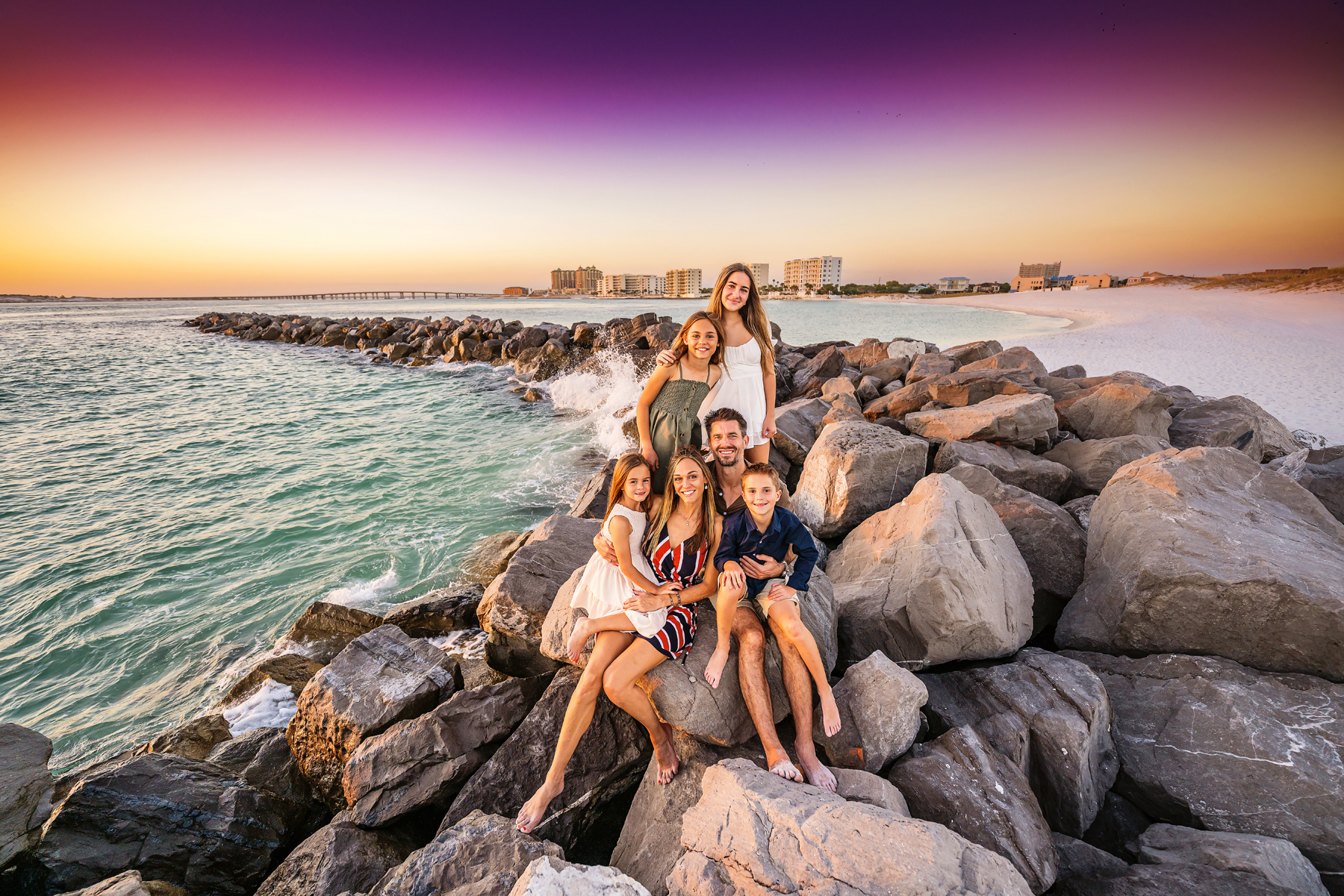 Susan Family Destin Jetties Sunset Portraits — multigenerational portrait on jetty at golden hour vol1