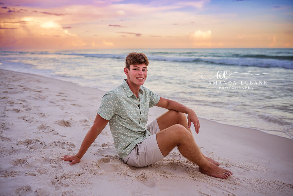 Senior Dillon framed inside a tiled column doorway on 30A.