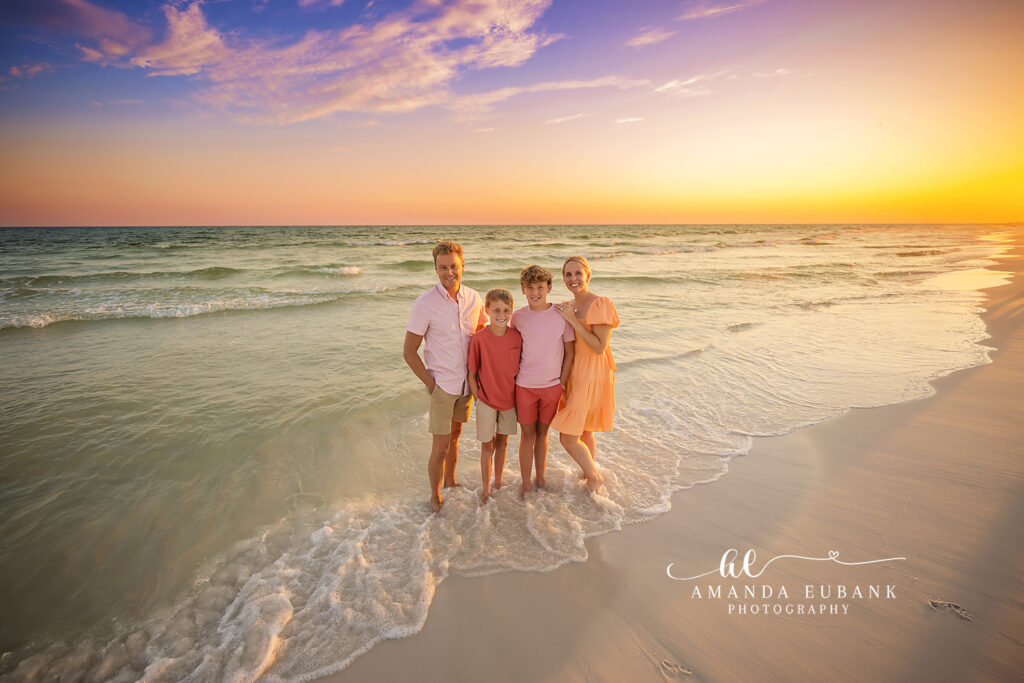 Watercolor Florida photographer Amanda Eubank captures the P Family at their 30A sunset beach session.