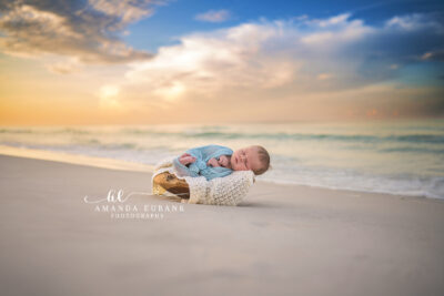 Baby Remi Newborn Sunrise 30A Beach Portrait 025 Baby Remi newborn sunrise 30A beach portrait — soft beach light