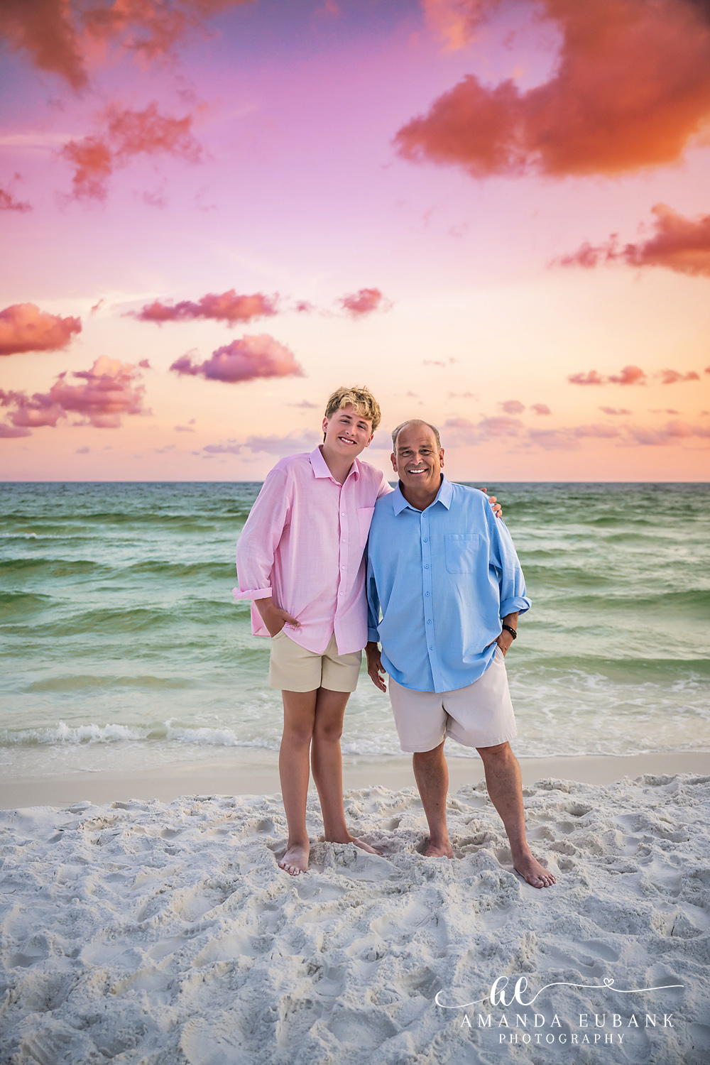 Destin Sunset Beach Portrait of Two Family Members Portrait of a couple at the Destin shoreline during a dramatic Gulf Coast sunset