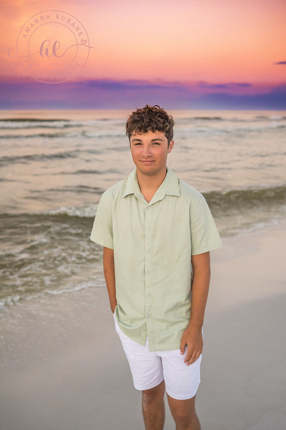 Miramar Beach Sunrise Family Photos | Teen boy portrait A teen boy portrait on the beach in Miramar Beach, Florida at sunrise, photographed by Miramar Beach family photographer Amanda Eubank