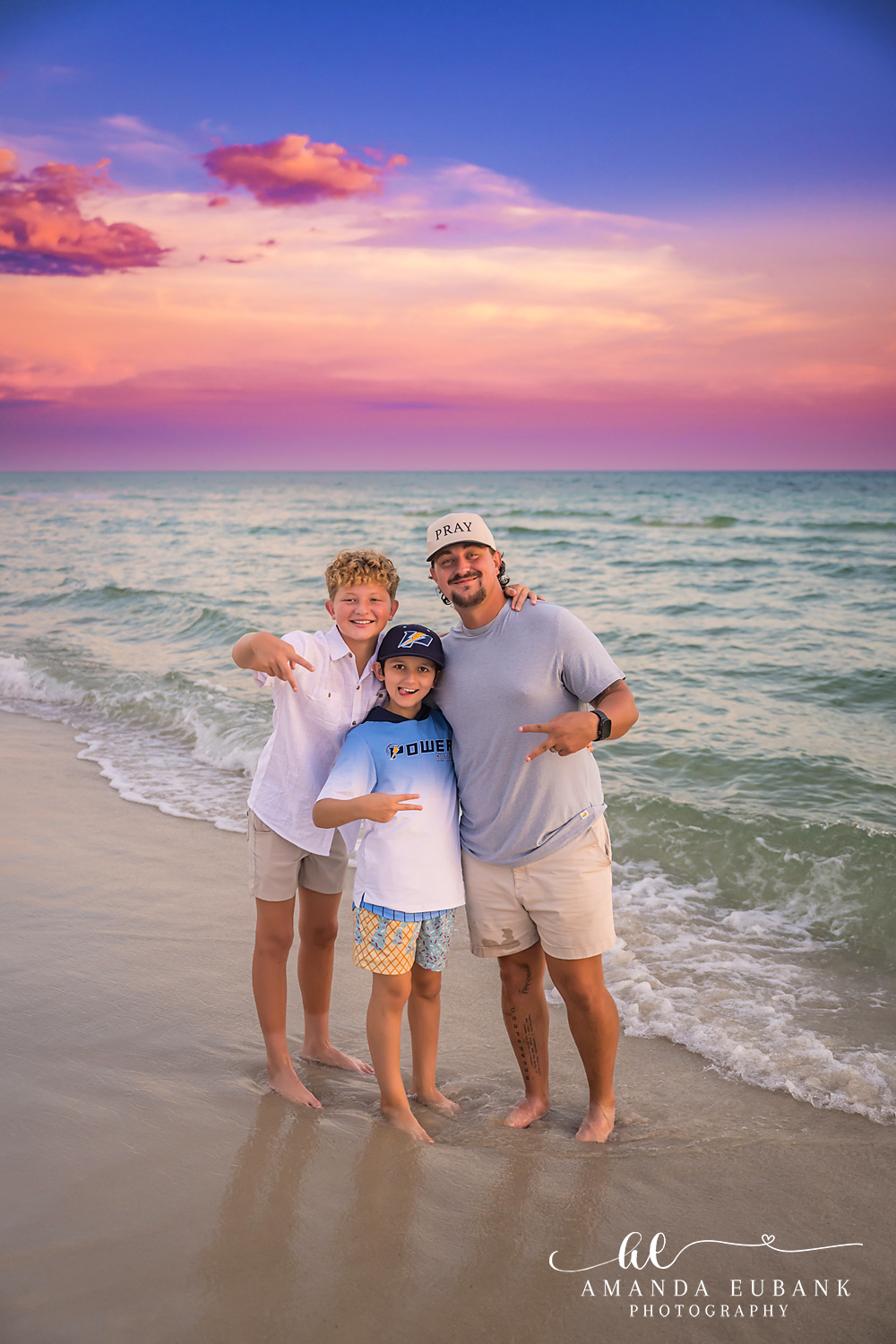 Rosemary Beach Family Photos | Dad with his boys Dad with his boys on the beach in Rosemary Beach, Florida at sunset, photographed by Rosemary Beach family photographer Amanda Eubank