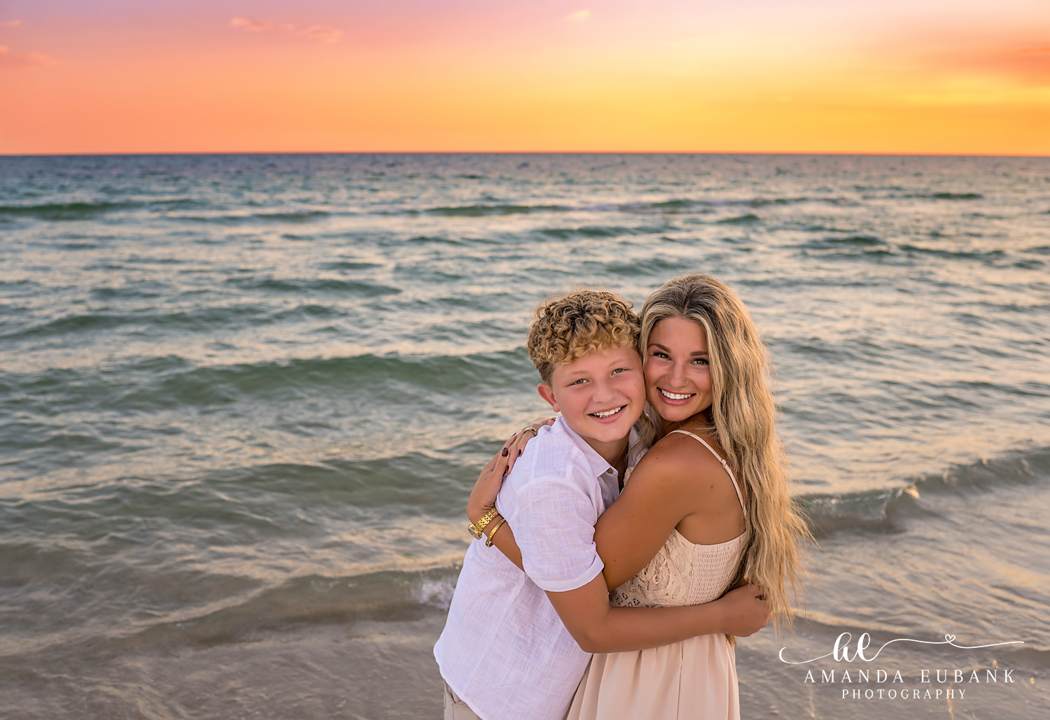 Rosemary Beach Family Photos | Mom and son cheek to cheek Mom and son cheek to cheek on the beach in Rosemary Beach, Florida at sunset, photographed by Rosemary Beach family photographer Amanda Eubank